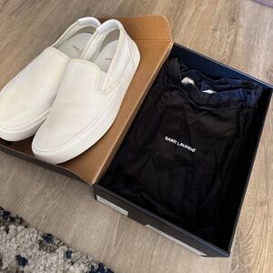 Saint Laurent White Leather Slip-On Loafers